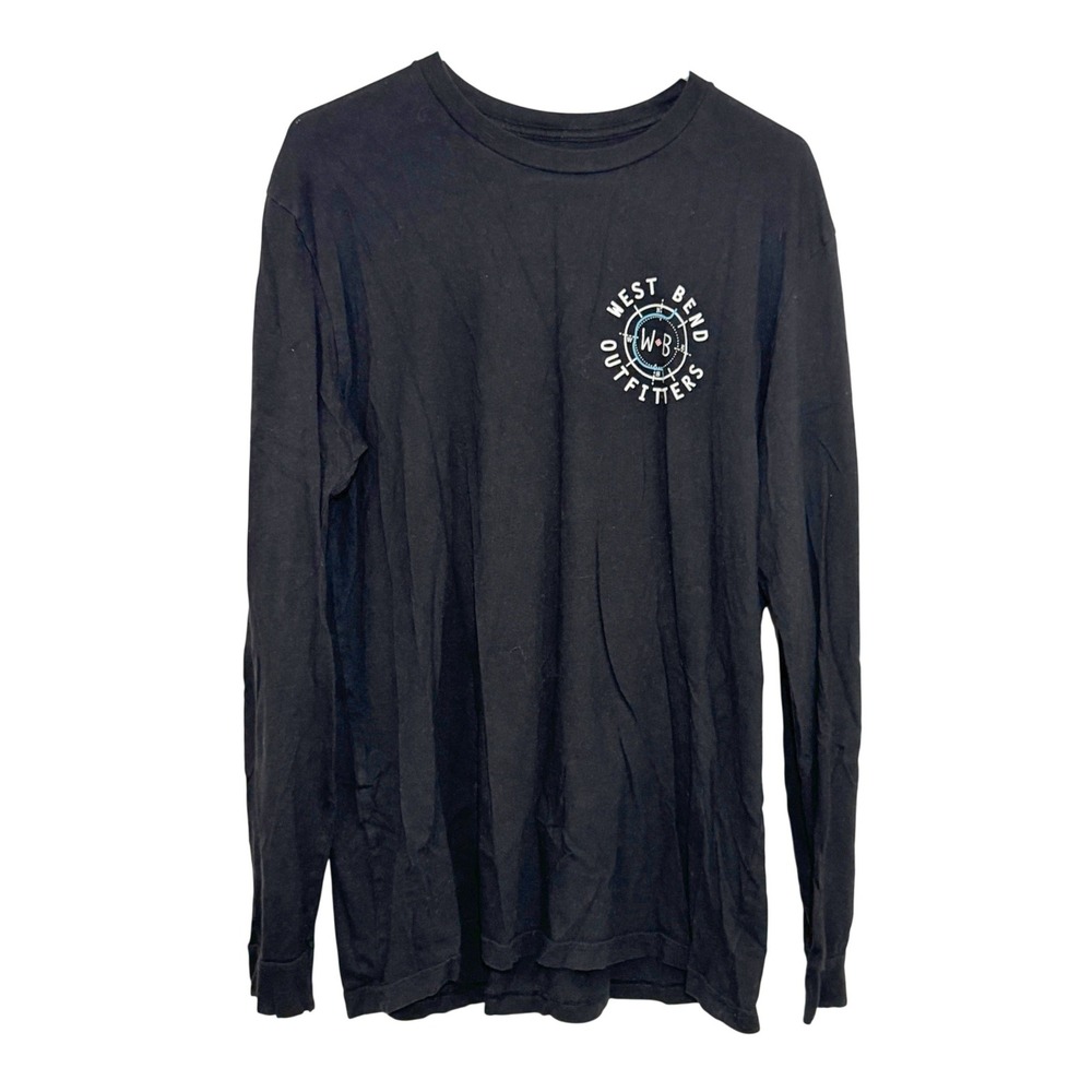 West Bend Outfitters Mens Large Long Sleeve Graphic Tee Black Wander Are Lost
